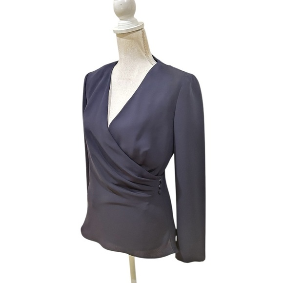 Vintage 1990’s Talbots 2 piece navy wide leg pantsuit faux wrap USA size 10 - Picture 4 of 10